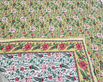 Hand-Stitched Floral Quilt: Grey & Yellow Queen Size Bedding