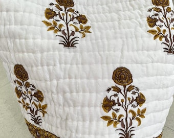 Hand Block Print Quilt: Artisan Hand Stitched Cotton Bedspread