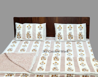 Hand Block Print Cotton Quilt, Reversible Indian Bedding