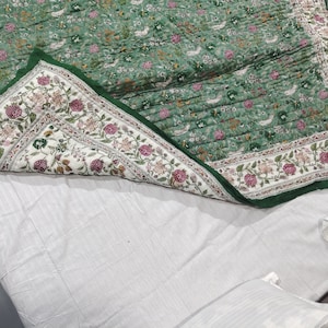 Hand Block Print Cotton Quilt: Twin Size Nautical Navy Reversible Throw