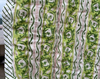 Traditional Jaipur Block Print Fabric – Green Leaf & Vine Pattern, 100% Cotton Material by Yard