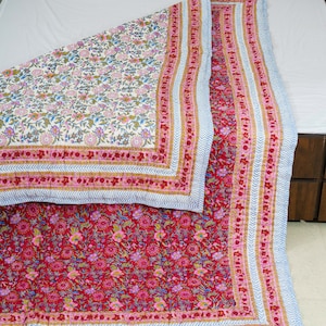 Indian Reversible Quilts/Jaipuri Razai/Soft Quilt/Hand Block Print Quilt /Jaipuri Famous Quilt/Queen Quilt/Cotton Quilts/Handmade Soft Quilt