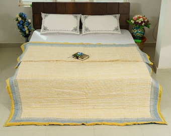 Hand Block Print Cotton Quilt: Queen Size Cozy Bed Cover