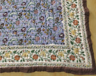 Hand Block Print Cotton Quilt: Jaipur Artisan Throw Blanket