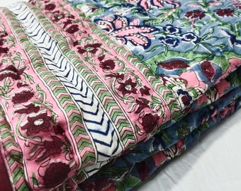 Hand Block Print Cotton Quilt: Reversible Jaipuri Queen Size