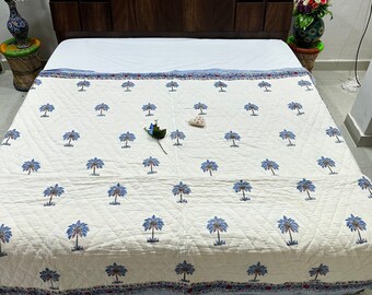 Hand Block Print Cotton Quilt: Hand Stitched Indian Bedding