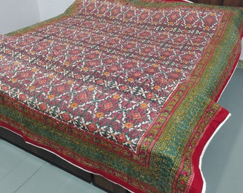 Bagru Hand Block Print Queen Quilt: Reversible Bed Cover