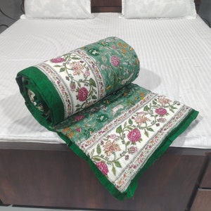 Jaipuri block Print Quilt Printed Reversible Razai Cotton Handmade Floral Quilt Bedspread Comforter