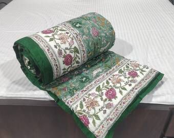 Jaipuri block Print Quilt Printed Reversible Razai Cotton Handmade Floral Quilt Bedspread Comforter