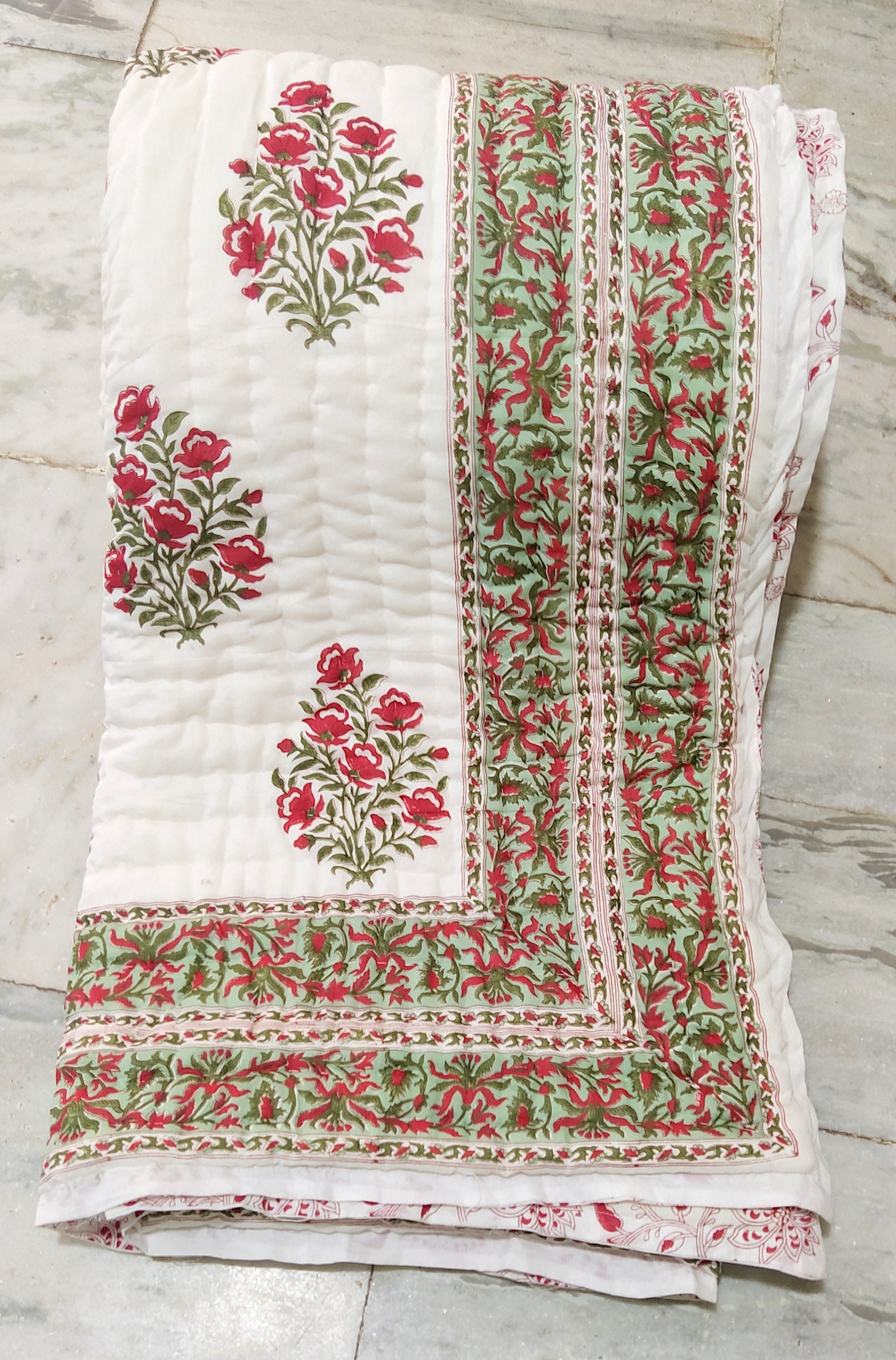 King Size Quilt Handmade Floral Quilt Cotton Hand block Print Etsy