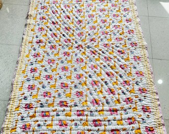 Hand Block Printed Baby Quilt: Jungle Animals, Natural Cotton, Safari Nursery