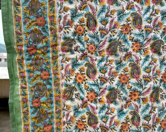 Hand Block Print Multi Floral Cotton Quilt: Jaipur Paisley Floral Bedspreads