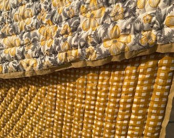 Hand Block Printed Floral Cotton Quilt: Sunshine Blooms Garden Floral Bedding