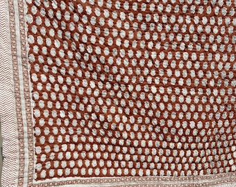 Floral Block Print Cotton Quilt, Reversible Kantha Razai, Handmade item