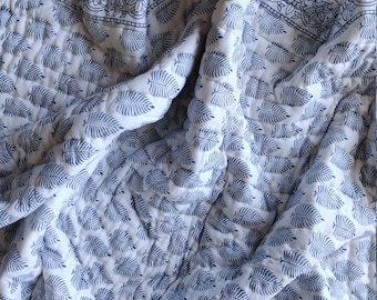 Hand Block Print Quilt: Indian Reversible Cotton Queen Razai