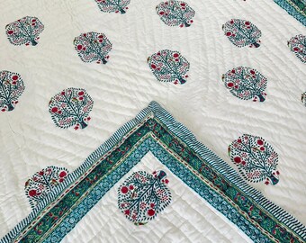 Hand Block Print Queen Quilt: Ethically Crafted Cotton Bedding