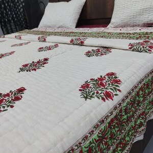 Indian Handmade Queen Hand Block Printed Reversible Cotton Quilt, Bedspread, Bed cover, Bohemian Bedspread, Boho Quilt, Bedding, Coverlet