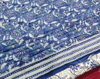 Hand Block Print Cotton Quilt: Reversible Floral Rajai