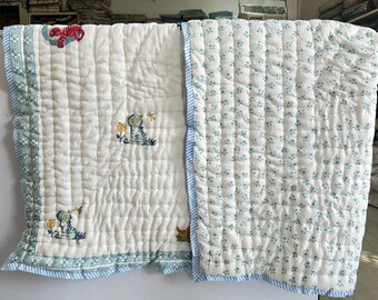Hand Block Printed Baby Quilt & AC Blanket Set: Malmal Cotton Nursery Decor