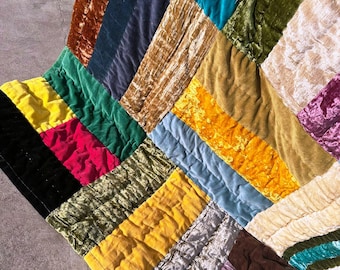 New Cotton Hand Stitched Velvet Patchwork Quilt for Home Bedding