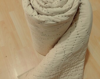 Hand Block Print Kantha Quilt: Reversible Indian Cotton Razai