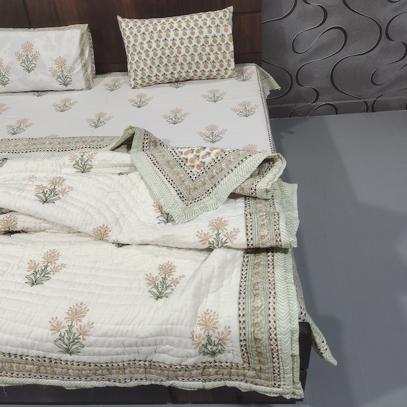 Cotton Quilt Block Print Bedding Set 1 PCS Bed Sheet / 2 Etsy