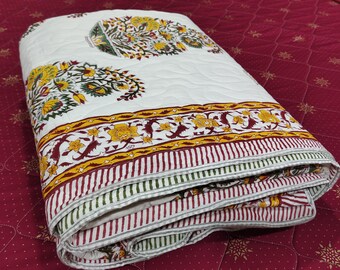 Reversible Queen Quilt: Hand Block Print Cotton Blanket