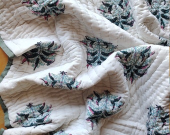 Hand Block Print Cotton Quilt: Jaipuri Razai, Queen Size