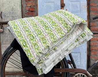 Eco-Friendly Indian Block Printed Fabric – Green Botanical Design for Sewing & Craft Projects