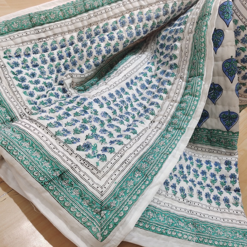 Cotton Quilt Decor Multi Floral Print Quilt Bedding Kantha Etsy