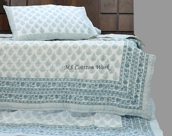Hand Block Print Cotton Quilt: Reversible Floral Razai Comforter