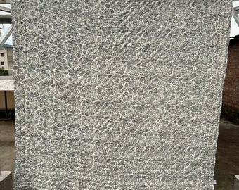 Vintage Style Block Print Quilt | Neutral Blue Grey Paisley Bedding | Cozy Farmhouse Decor
