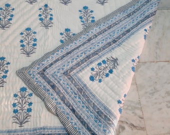 Jaipuri Hand Block Print Quilt Handmade Ploral Quilt Kantha Quilt Kantha Bedding Throw Kantha Blanket Bohemian Quilt Comforter Quilt