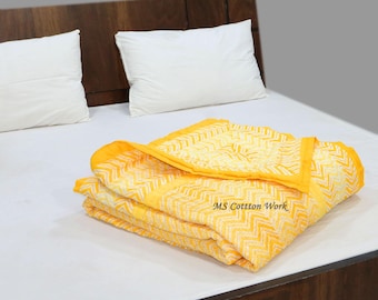 Hand Block Print Cotton Quilt: Jaipuri Razai, Soft Warm Blanket