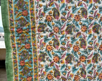 Indian Hand Block Printed Quilt | Multicolor Floral Paisley Pattern | Reversible Cotton Blanket |
