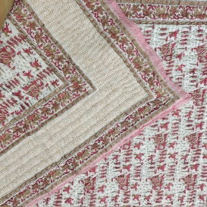 Hand Block Print Queen Quilt: Indian Animal Print, Soft Cotton Comforter