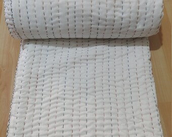 Handmade Queen Cotton Quilt: Indian Block Print Reversible Bedspread