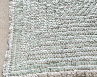 Hand-Stitched Block Print Cotton Quilt: Natural Dyes, All US Sizes