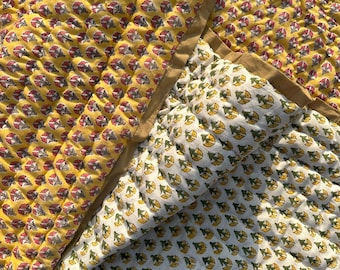 Handmade Print Cotton Quilt: Jaipuri Reversible Razai Small Buta Pattern