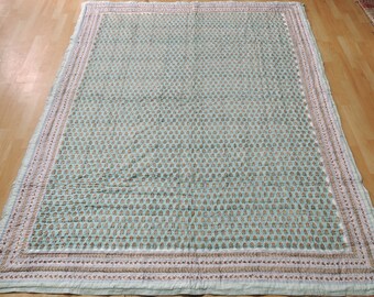 Hand Block Print Quilt: Reversible Jaipuri Razai, Queen Size