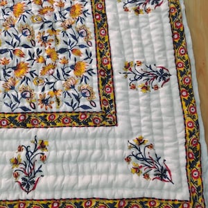 Hand Block Print Cotton Quilt: Reversible Boho Bedding (90x108 inches)