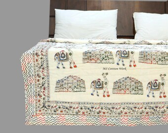 Camel Print Cotton Quilt: Hand Block Design, Reversible Jaipuri Razai
