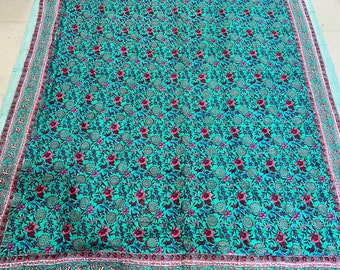 Hand Block Print Cotton Quilt: Hand Stitched Floral Bedding