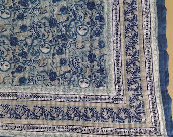 Hand Block Printed Cotton Quilt: Reversible Bohemian Bedspread
