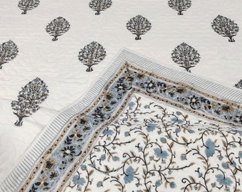 Indian Block Print Quilt: Reversible Floral AC Blanket