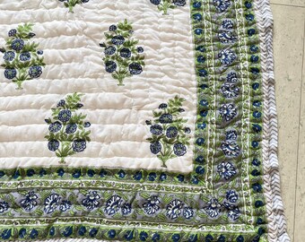 Hand Stitched Block Print Quilt: Jaipur Cotton Quilt