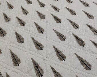 Hand Block Print Cotton Quilt: Leaf Pattern, Hand Stitched