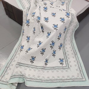 Reversible Hand Block Print Quilt: Jaipuri Floral Queen Razai