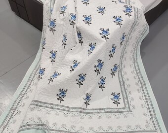 Reversible Hand Block Print Quilt: Jaipuri Floral Queen Razai