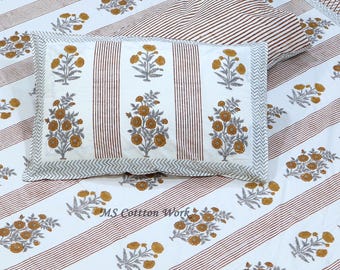 Hand Block Printed Cotton Quilt Set: Bohemian Floral Bedding